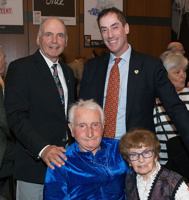 PHOTO CAPTION: Standing, L. to R. Joseph Bitton, CMDA Past President, Mitchell Brownstein, Cote St. Luc Mayor Seated: Wolf Bronet, Sylvia Weiner, long time "Wolf Pack" member